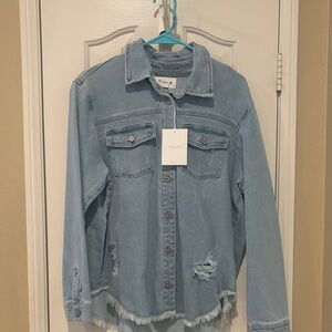 KanCan Light Blue Distressed Denim Shirt